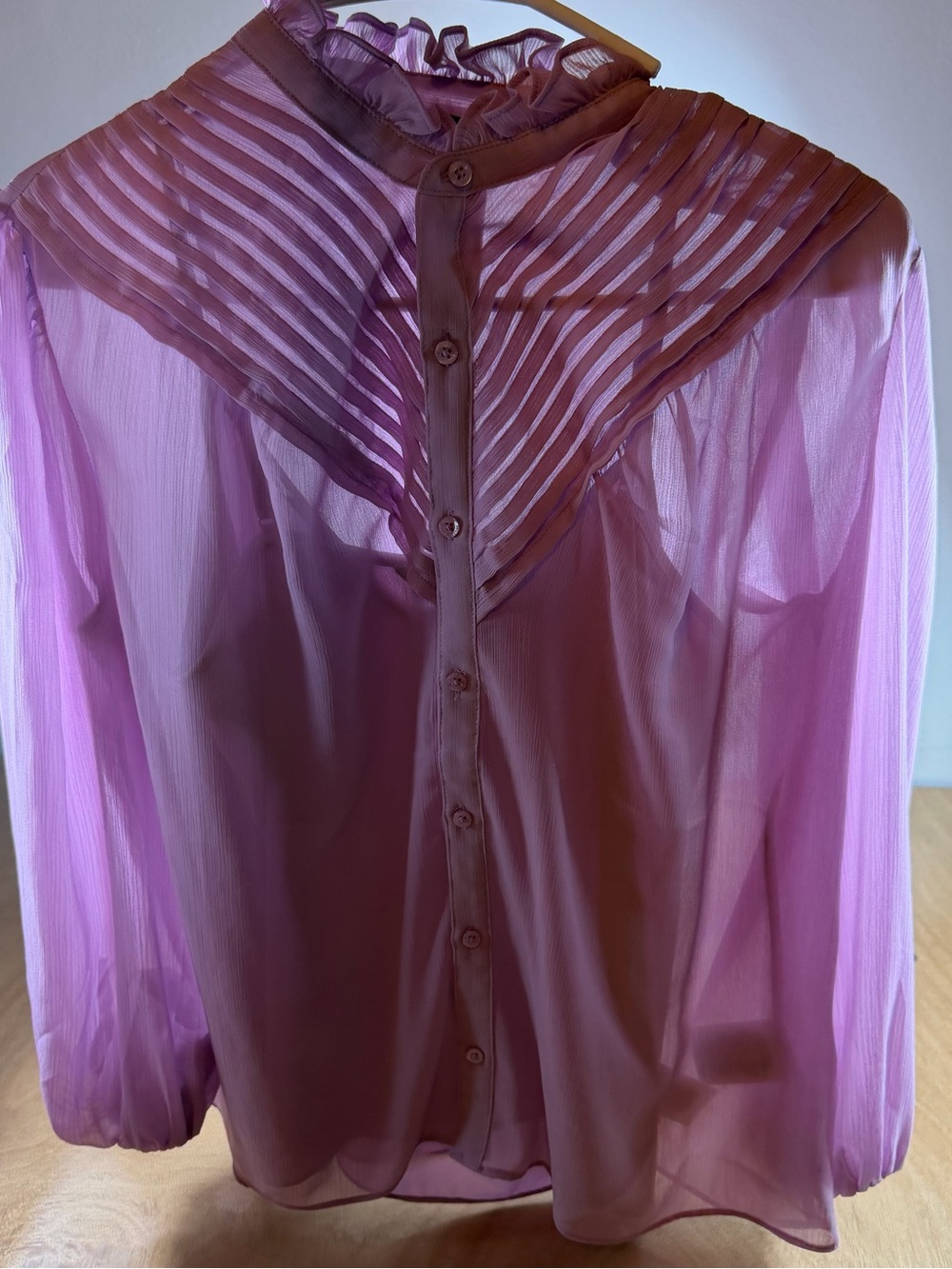 Lauren Ralph Lauren Sheer Lavender Pleated Yoke Blouse